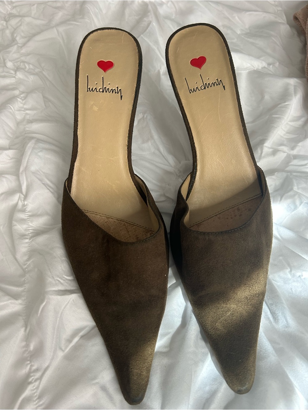 Luichiny Brown Suede Pointed Mule Slides